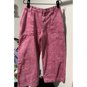 Scoop Pink Wide Leg Boho Jeans Women Acid Wash Utility Pockets Mid Rise SZ10